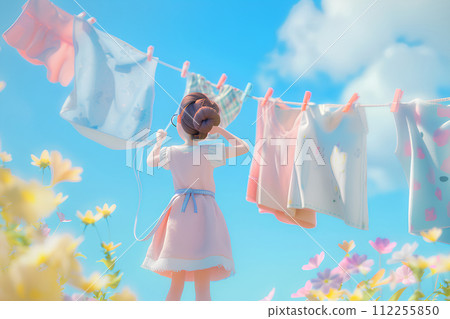 可愛的女孩和曬衣服-2“AI生成圖像” 112255850