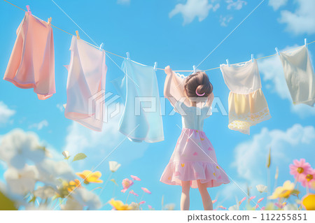 可愛的女孩和曬衣服-2“AI生成圖像” 112255851
