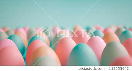 A collection of colorful pastel Easter eggs with different texture. Spring holiday background of Happy Easter A collection of colorful pastel Easter eggs with different texture. Spring holiday background of Happy Easter 112255942