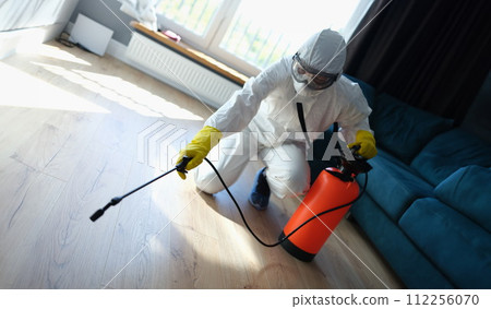 Pest and virus bacteria control contractor works in apartment 112256070