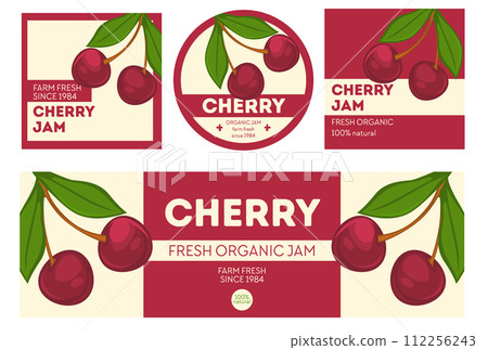 Succulent Cherry Jam Vector Label 112256243