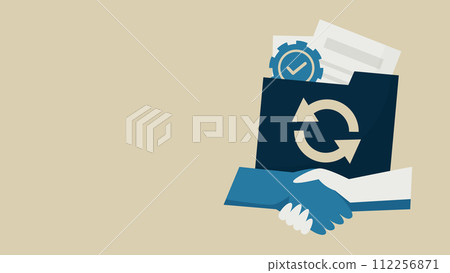 Share your work. Handshake. Folders are synced. There are documents and gear inside the folder. Share your work. Handshake. Folders are synced. There are documents and gear inside the folder. 112256871