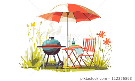 BBQ party cartoon illustration, Summer outdoor picnic 112256898