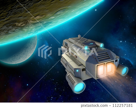 Spaceship approaching a planet Spaceship approaching a planet 112257181