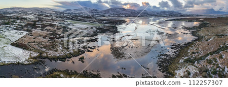 Aerial view of a snow covered Ardara in County Donegal - Ireland Aerial view of a snow covered Ardara in County Donegal - Ireland 112257307