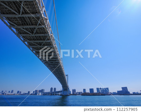 (東京)從芝浦南碼頭公園看到的彩虹橋 (東京)從芝浦南碼頭公園看到的彩虹橋 112257905