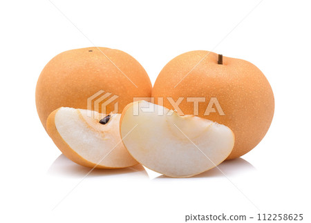 Snow pear isolated on white background. 112258625