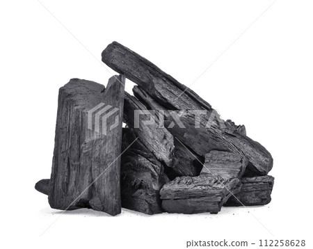 wood charcoal isolated on white background wood charcoal isolated on white background 112258628