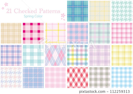 21 types of spring check pattern set 112259313