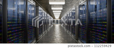 Server. Servers room data center. Backup, mining, hosting, mainframe, farm and computer rack with storage information. 3d rendering Server. Servers room data center. Backup, mining, hosting, mainframe, farm and computer rack with storage information. 3d rendering 112259429