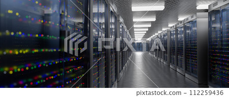 Server. Servers room data center. Backup, mining, hosting, mainframe, farm and computer rack with storage information. 3d rendering Server. Servers room data center. Backup, mining, hosting, mainframe, farm and computer rack with storage information. 3d rendering 112259436