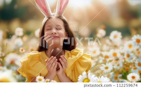 child with choco egg outdoors 112259674
