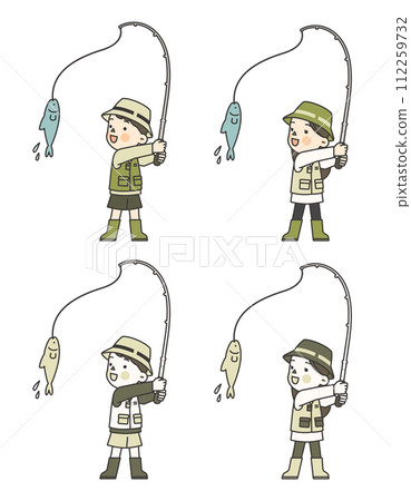 illustration of a fisherman who caught a fish illustration of a fisherman who caught a fish 112259732