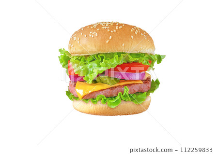 Burger sandwich or hamburger isolated on white. 112259833