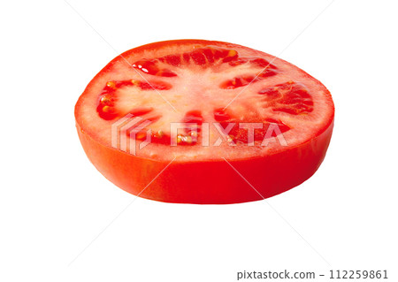 Tomato slice for burger side view isolated on white Tomato slice for burger side view isolated on white 112259861