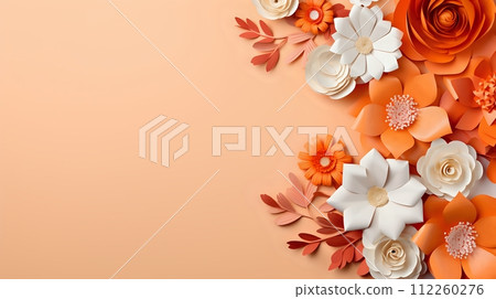 3D rendering of paper flowers in orange and white. 112260276