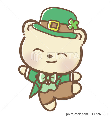 Handdrawn watercolor illustration clipart of Kawaii Bear St'Patricks Day birthday Floral arrangements greeting cards wedding invitation Party Irish 112261153