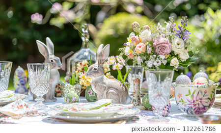 Easter tablescape decoration, floral holiday table decor for family celebration, spring flowers, Easter eggs, Easter bunny and vintage dinnerware, English country and home styling Easter tablescape decoration, floral holiday table decor for family celebration, spring flowers, Easter eggs, Easter bunny and vintage dinnerware, English country and home styling 112261786