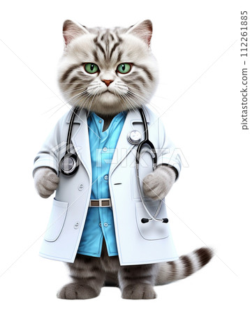 Doctor - cat 3d in a white medical coat with a stethoscope on a transparent background. Doctor - cat 3d in a white medical coat with a stethoscope on a transparent background. 112261885