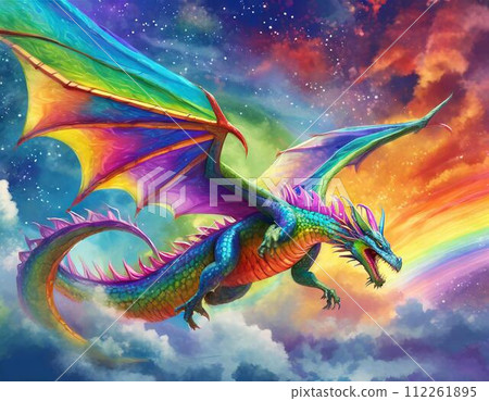 彩虹龍披著彩虹色的光環 彩虹龍披著彩虹色的光環 112261895