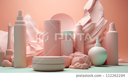 Mockup of cosmetic healthcare and beauty products. Blank space for text or logo design. Generative Ai illustration 112262284
