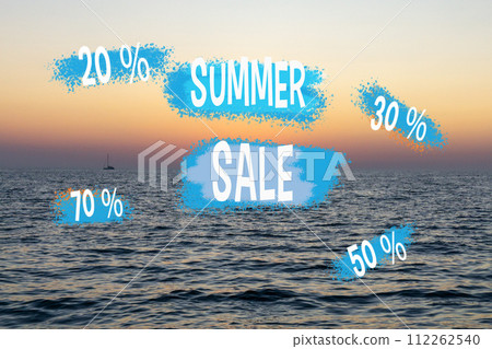 Hello Summer, A Dazzling Seascape Offering Discounts With a Golden Sunset Backdrop 112262540