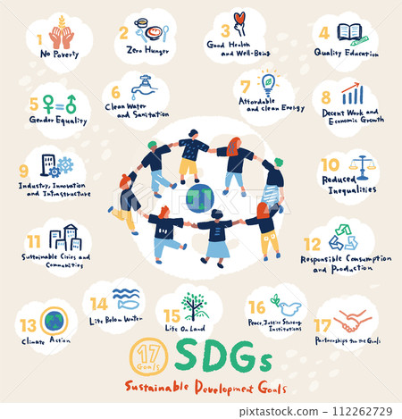 SDGs 17 goals icon and simple illustration set of people SDGs 17 goals icon 112262729