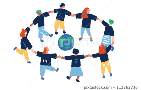 人們手牽手與地球的簡單插畫 人們手牽手與地球的簡單插畫 112262736