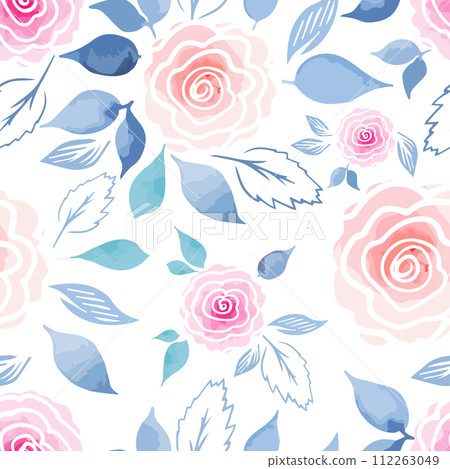 Seamless pattern of watercolor roses. Modern design. hand drawing. Not AI, Vector illustration 112263049