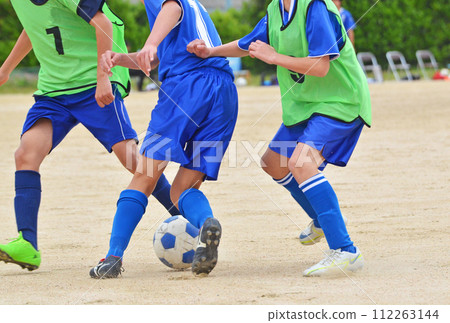 Youth soccer match (players competing for the ball) Youth soccer match (players competing for the ball) 112263144