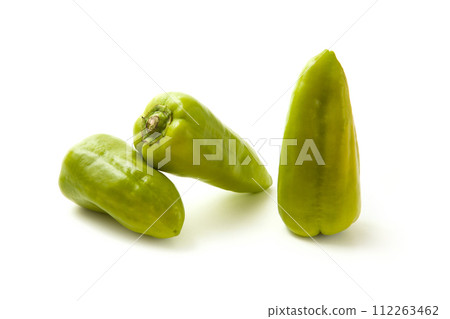 Several green bell pepper with soft shadow isolated on white background. . Several green bell pepper with soft shadow isolated on white background. . 112263462