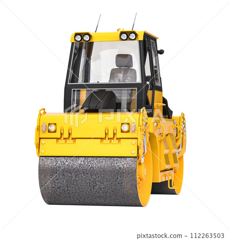 Isolated yellow road roller on white background Isolated yellow road roller on white background 112263503