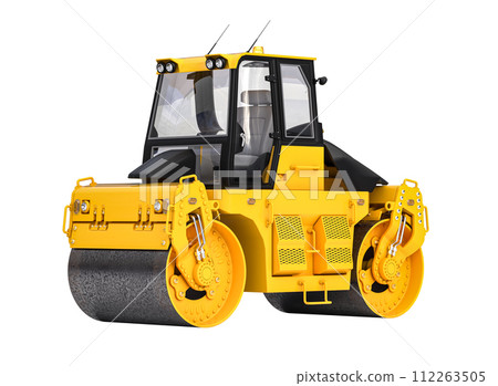Yellow road roller isolated on white 112263505