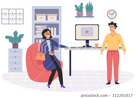 Office leisure vector illustration. The corporation recognizes importance leisure activities in fostering positive work culture Engaging in recreational activities during leisure time enhances 112263817