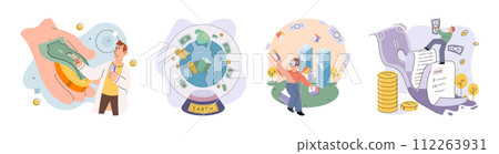 Global economy vector illustration. Wealth creation in global context necessitates meticulous accounting for international markets Continuous improvement strategies drive success in ever-evolving Global economy vector illustration. Wealth creation in global context necessitates meticulous accounting for international markets Continuous improvement strategies drive success in ever-evolving 112263931