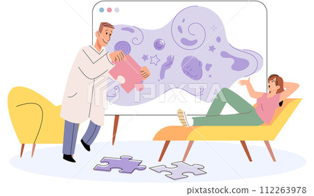 Talk therapy vector illustration. Healthcare professionals play vital role in delivering talk therapy and addressing mental health concerns Emotional well-being takes center stage in therapy sessions Talk therapy vector illustration. Healthcare professionals play vital role in delivering talk therapy and addressing mental health concerns Emotional well-being takes center stage in therapy sessions 112263978