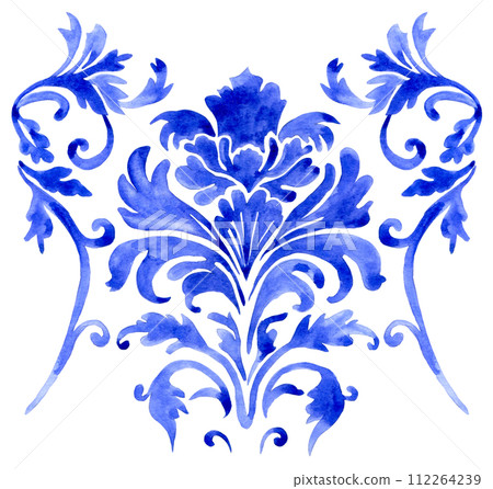 watercolor blue damask ornament. classic vintage ornament 112264239