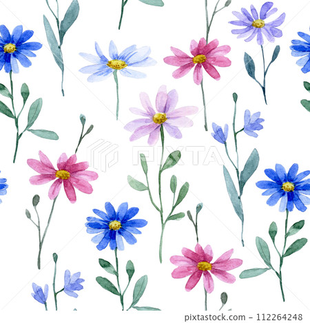 watercolor seamless pattern with wildflowers daisies watercolor seamless pattern with wildflowers daisies 112264248