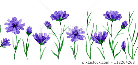 seamless border with wildflowers cornflowers. watercolor drawing. 112264268