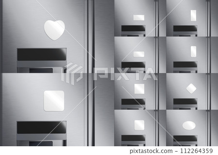 Blank white magnet on fridge mockup, different shapes, front view 112264359