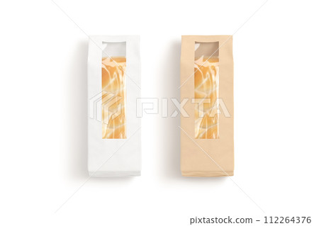 Blank white and craft paper pack with window bread mockup 112264376