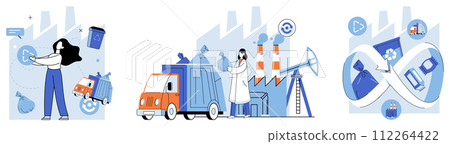 Waste disposal. Vector illustration. By embracing innovative technologies and sustainable practices, we cminimize waste, conserve resources, and promote cleaner and healthier environment Waste disposal. Vector illustration. By embracing innovative technologies and sustainable practices, we cminimize waste, conserve resources, and promote cleaner and healthier environment 112264422