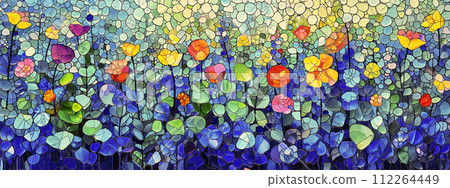 Blooming Wildflowers Mosaic Window Banner 112264449