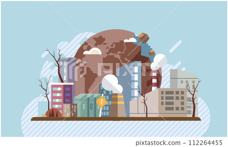 Industrial pollution. Dirty waste. Environmental pollution. Vector illustration. Toxic waste chemicals are leaking into our food chain Industrial pollution requires international cooperation 112264455