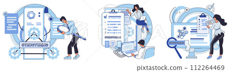 Workflow vector illustration. Successful organizations prioritize continuous improvement and efficient workflow Brainstorming sessions contribute to innovative business development strategies Workflow vector illustration. Successful organizations prioritize continuous improvement and efficient workflow Brainstorming sessions contribute to innovative business development strategies 112264469