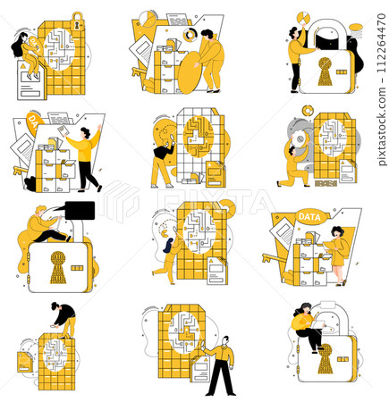 Data science vector illustration. The data mining process is journey into depths information landscape Management charts course to success with aid insights from data science Financial insights Data science vector illustration. The data mining process is journey into depths information landscape Management charts course to success with aid insights from data science Financial insights 112264470