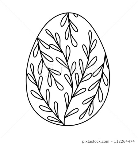 Easter egg with branches and leaves, doodle style flat vector outline for coloring book Easter egg with branches and leaves, doodle style flat vector outline for coloring book 112264474