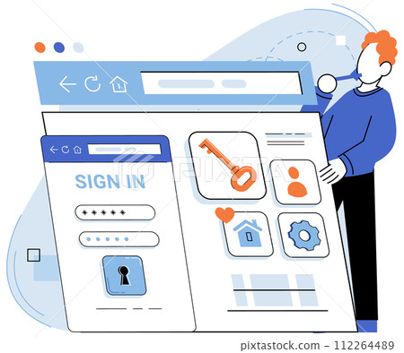 Sign up page vector illustration. The sign up page is entryway to websites offerings Verification ensures authenticity user provided information during registration Authorization grants access Sign up page vector illustration. The sign up page is entryway to websites offerings Verification ensures authenticity user provided information during registration Authorization grants access 112264489