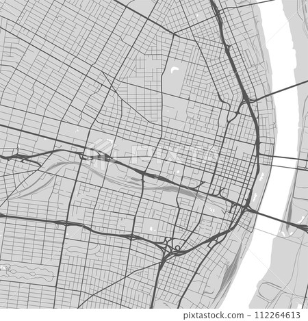 Map of St. Louis city, Missouri, United States. Urban black and white poster. Road map with metropolitan city area view. Map of St. Louis city, Missouri, United States. Urban black and white poster. Road map with metropolitan city area view. 112264613