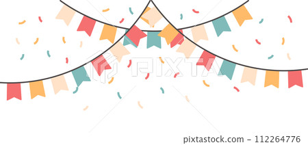 Festive garlands with multi-colored flags and confetti. Festive background for the holiday. Vector Festive garlands with multi-colored flags and confetti. Festive background for the holiday. Vector 112264776